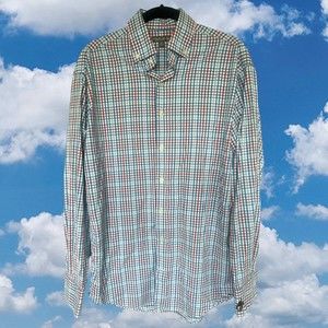 PETER MILLAR SUMMER COMFORT CHECK LONG SLEEVE BUTTON SHIRT MENS M Logo on Cuff